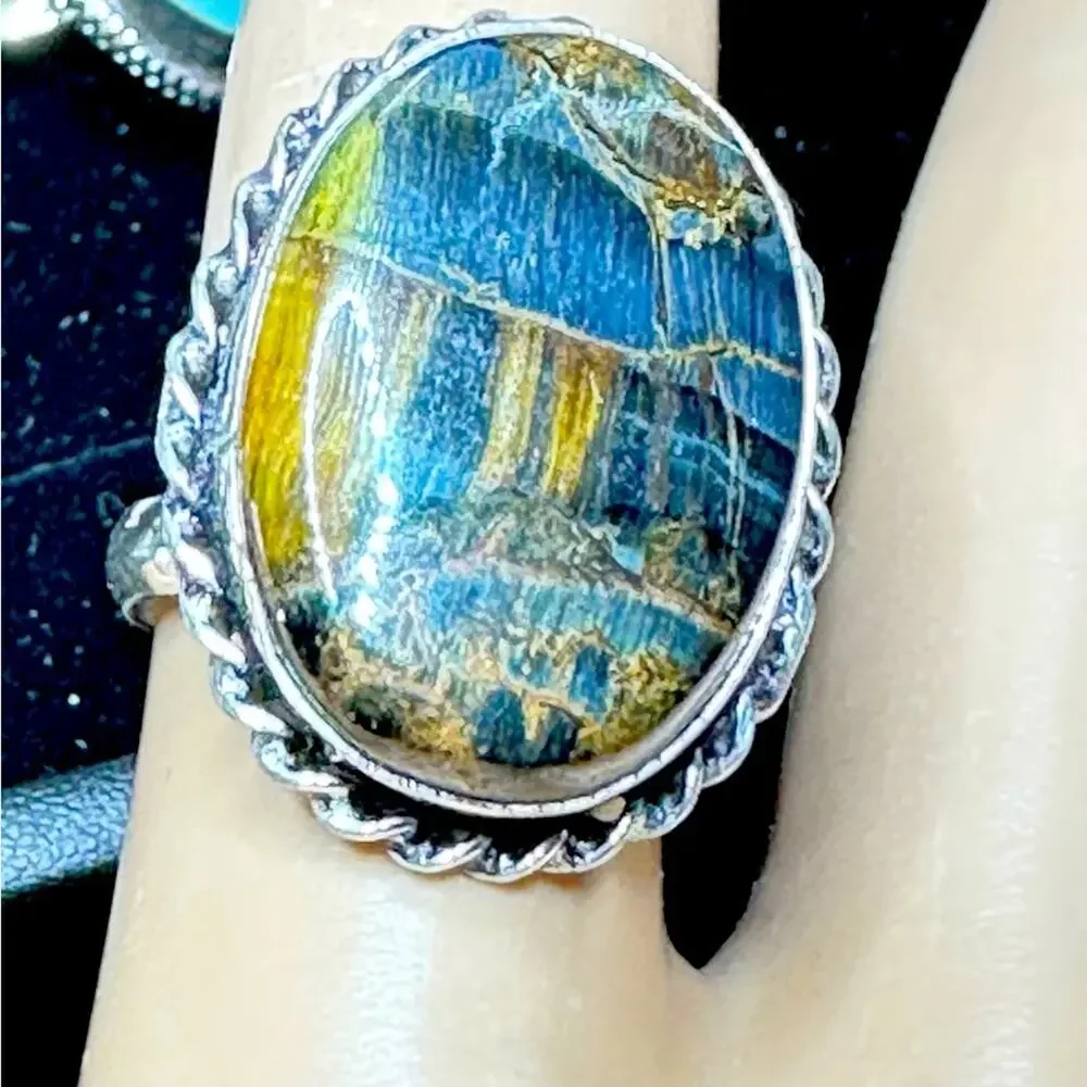 Beautiful cherry creek, Jasper gemstone ring stamp 95 silver plated adjustable‎ - Picture 6 of 6